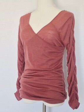 Reiss Verity Wool-Cashmere Ruched Surplice V-neck Sweater Lightweight Pink